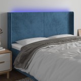 vidaXL Tăblie de pat cu LED, albastru &icirc;nchis, 203x16x118/128cm catifea