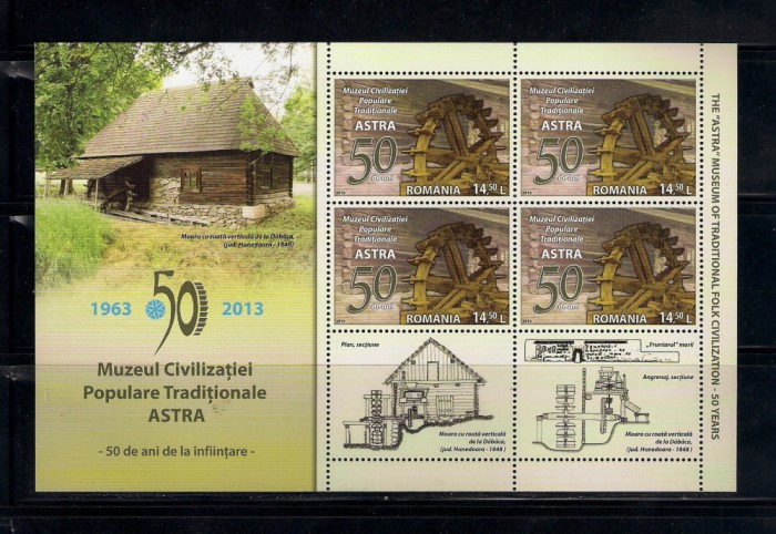 ROMANIA 2013 - MUZEUL ASTRA - 50 ANI, MINICOALA, MNH - LP 2001b