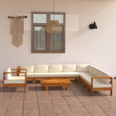 Gossi set mobilier gradina perne alb crem, 10 piese lemn masiv acacia