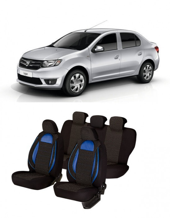 Huse auto dedicate DACIA Logan 2012 - 2019 cu insertii de piele ecologica