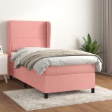 Cumpara ieftin Pat box spring cu saltea, roz, 90x200 cm, catifea