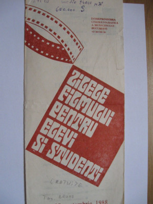 Film / Cinema - Zilele filmului pentru elevi si studenti12-18 sept 1988, brosura foto