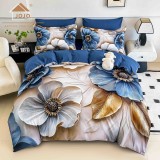 Cumpara ieftin Lenjerie pat single 5D,bumbac finet,4 piese,cearceaf cu elastic 140x200cm,cearceaf pilota 155x205cm,2 fete de perna 55x80cm-A1265