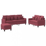 Cumpara ieftin Set canapea cu perne, 3 piese, rosu vin, material textil