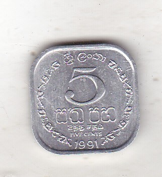bnk mnd Sri Lanka 5 centi 1991 unc foto