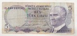 bnk bn Turcia 5 lire (1976) circulata