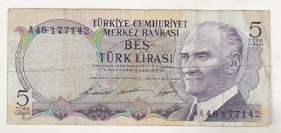 bnk bn Turcia 5 lire (1976) circulata foto
