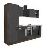 Mobilier de bucătărie Yorki 280, corp din stejar Yorki, fațadă antracit cu finisaj satinat, cu element inferior pentru cuptor și dulap cu rafturi, făr
