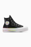 Converse tenisi Chuck Taylor All Star Lift Hi Pride femei, culoarea negru, A10218C