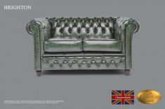 Canapea din piele naturala-2 locuri-Verde Antique-Autentic Chesterfield Brand foto