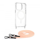 Cumpara ieftin Husa transparenta Apple iPhone 13 Pro cu snur Roz Techsuit MagSafe Crossbody