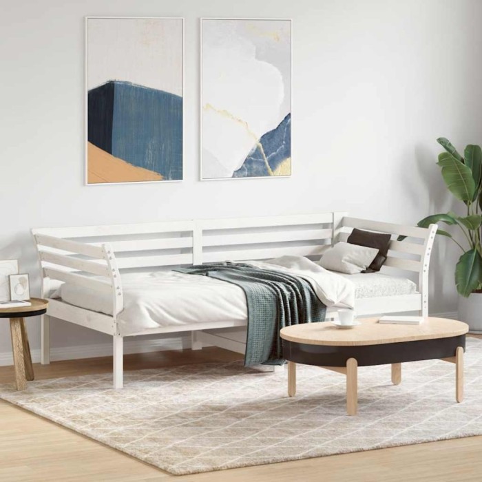 vidaXL Pat de zi fără saltea alb 75x190 cm lemn masiv de pin
