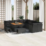 Set de canapele pentru gradina Gossi cu perne negre din poliratan acacia, set de dining pentru gradina Gossi cu 3 piese cu perne negre din poliratan a