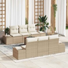 vidaXL Set de canapele pentru grădină cu pernă 7 pcs Bej Rattan poli 3347904