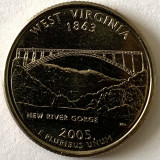AMERICA QUARTER 1/4 DOLLAR 2005 LITERA D.(NEW RIVER GORGE - WEST VIRGINIA),BU, America de Nord, Cupru-Nichel