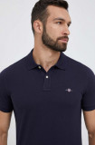 Gant polo de bumbac culoarea albastru marin, neted