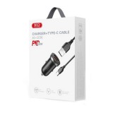 Incarcator Auto Rapid XO CC56, 30W, Dual Port USB + Type-C, PD QC 3.0, Cablu Type-C Inclus, 12V 24V, Negru