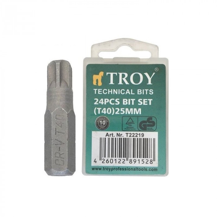 Set de biti torx Troy 22219, T40, 25 mm, 24 bucati