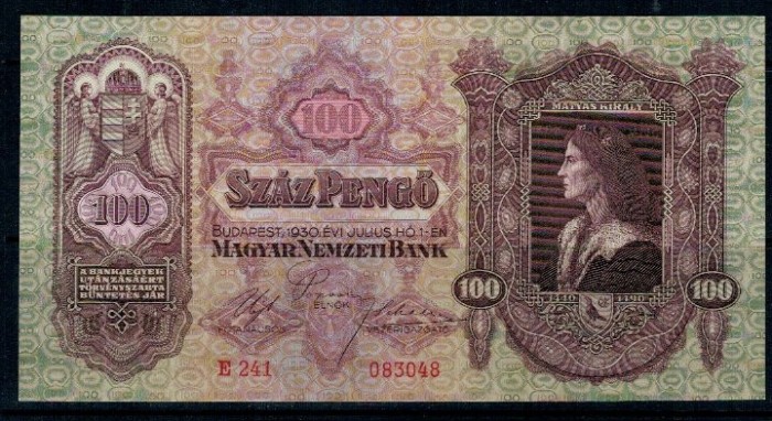 Ungaria 1930 - 100 pengo, XF+/aUNC