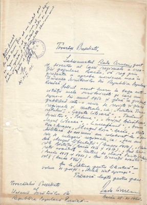 A3496N Cerere scrisă olograf și semnată de Radu C&amp;acirc;rneci, 1961, Bacău foto