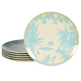 Set 6 farfurii desert, 20 cm, Hawaii, Crem deschis cu frunze albastru deschise