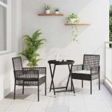Set bistro de grădină, 3 piese, cu perne, negru, poliratan