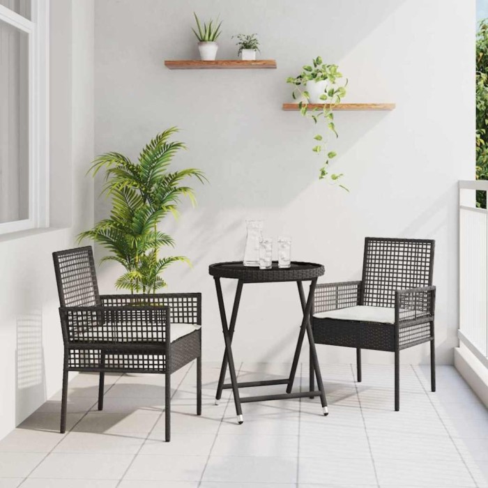 vidaXL Set Bistro de Grădină 3 pcs Negru Rattan poli 3334962