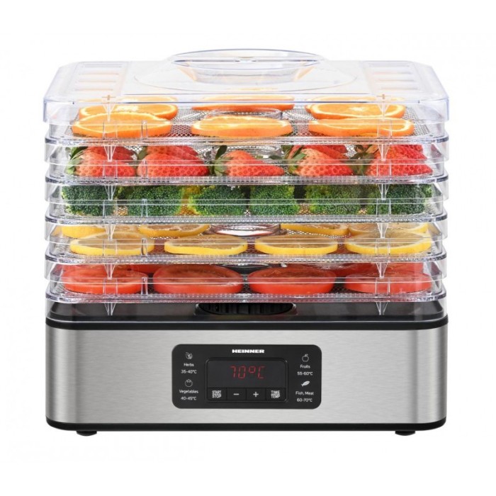 Deshidrator de alimente Heinner DryMaster Pro, 200-400 W, 5 tavi inox, control electronic, display LED