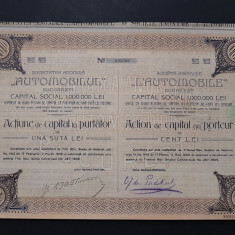 Actiune 1909 soc. Automobilul , actiuni , titlu la purtator