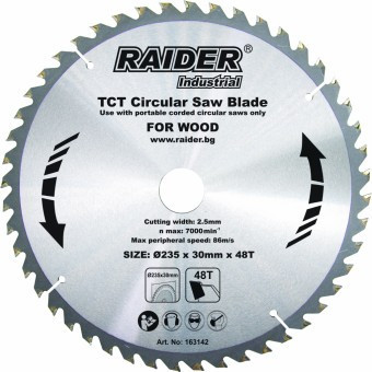 Disc circular pentru taiere lemn Raider 163142, dimensiune 235x30mm 48T TCT foto