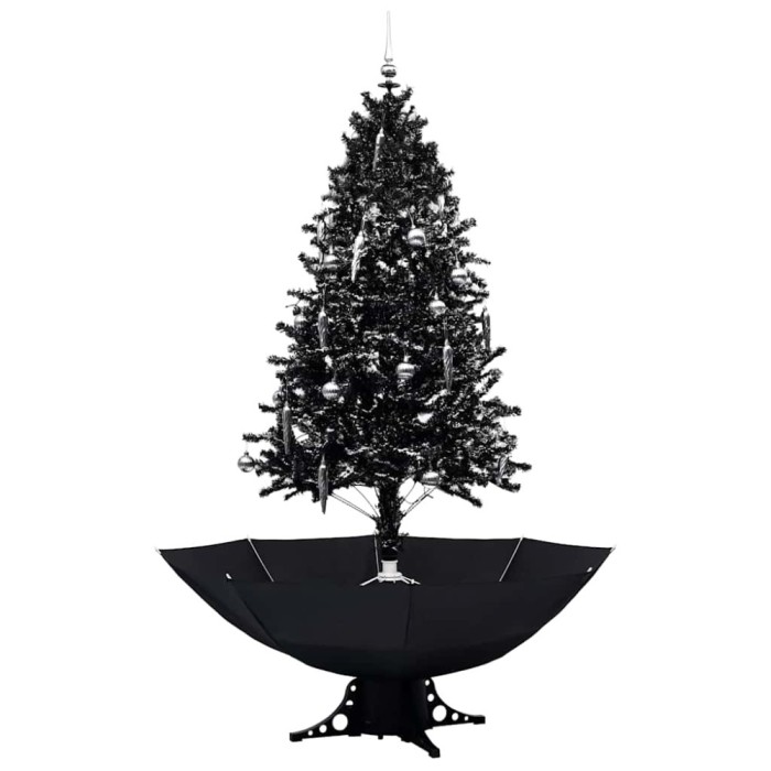 Brad de Craciun cu ninsoare si baza umbrela, negru, 190 cm, PVC