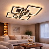 Lustra LED QUADRIS RGB 177W cu Telecomanda si Cristal, 6 Patrate, Dimabila (3000K/4000K/6000K), Neagra