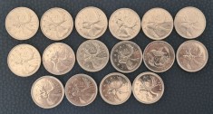 Canada 25 cents centi 1969 - 2018 16 bucati diferite foto