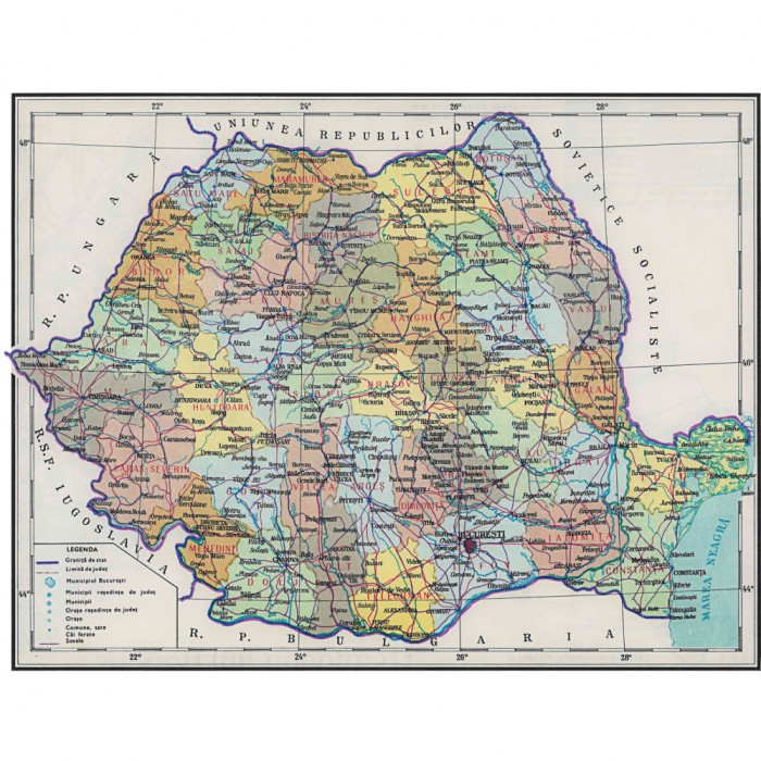 Harta administrativa Romania, 1978, reproducere