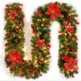 Ghirlanda Craciun Artificiala Brad 270cm cu Lumini, Verde Clasic - Decoratiune Festiva Usa, Semineu