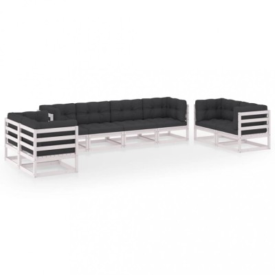 Set mobilier de gradina cu perne, 8 piese, lemn masiv de pin foto