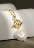 Lantisor Argint 925 cu Perla Baroque, Aur Galben 18K - ALCA Fine Jewelry