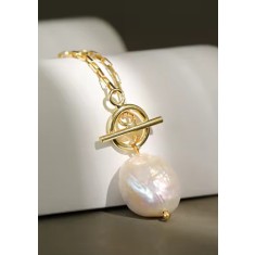 Lantisor Argint 925 cu Perla Baroque, Aur Galben 18K - ALCA Fine Jewelry