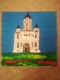 TABLOU PE PANZA CU SASIU NOU 20X20 CM CATEDRALA SFANTUL IOAN BOTEZATORUL PLOIESTI PICTOR FLORIAN