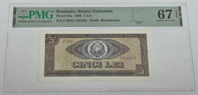 bancnota romaneasca - 5 lei 1966 gradata PMG67 foto