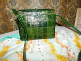 Poseta vintage crocodil , verde , deosebita , esarfa noua cadou