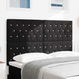 vidaXL Tablă de pat din catifea neagră cu butoane din cristal, 140 cm