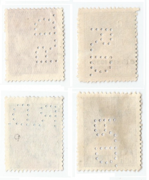 *Romania, lot 17 cu 4 timbre diferite perforate &icirc;n poziţii diferite