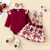 Sarafan cu body visiniu - Little flowers (Marime Disponibila: 6-9 luni (Marimea