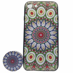 Husa apple iphone 7/8 multicolor model paun + popsocket inclus
