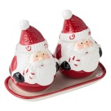 Set Sare și Piper, Model Moș Crăciun, Culoare Alb și Roșu, Material Ceramic, &Icirc;nălțime 9 cm, 2 piese, Oem