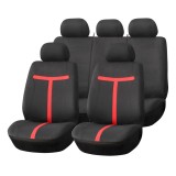 Huse auto universale pentru scaune fata si spate set complet 9 piese SC07 AMiO 04607, negru-rosu, pentru autoturisme, compatibile cu airbag