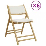Cumpara ieftin Scaune bistro pliabile, 6 buc., cu perne alb crem, bambus