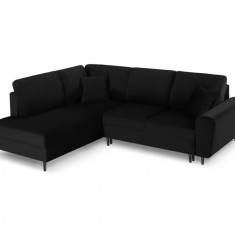 Coltar extensibil stanga 5 locuri, Moghan, Micadoni Home, BL, 243x194x88 cm, catifea, negru