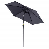 Outsunny Umbrelă de Grădină cu Manivelă, Structură din Aluminiu, Poliester Rezistent la UV, &Phi;2.7x2.35m, Gri și Negru | Aosom Romania